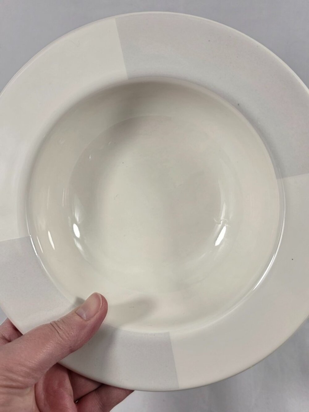 ONE Nautica Arctic White Rim Soup Cereal Bowl White & Gray Blocks 8 1/8 Inch